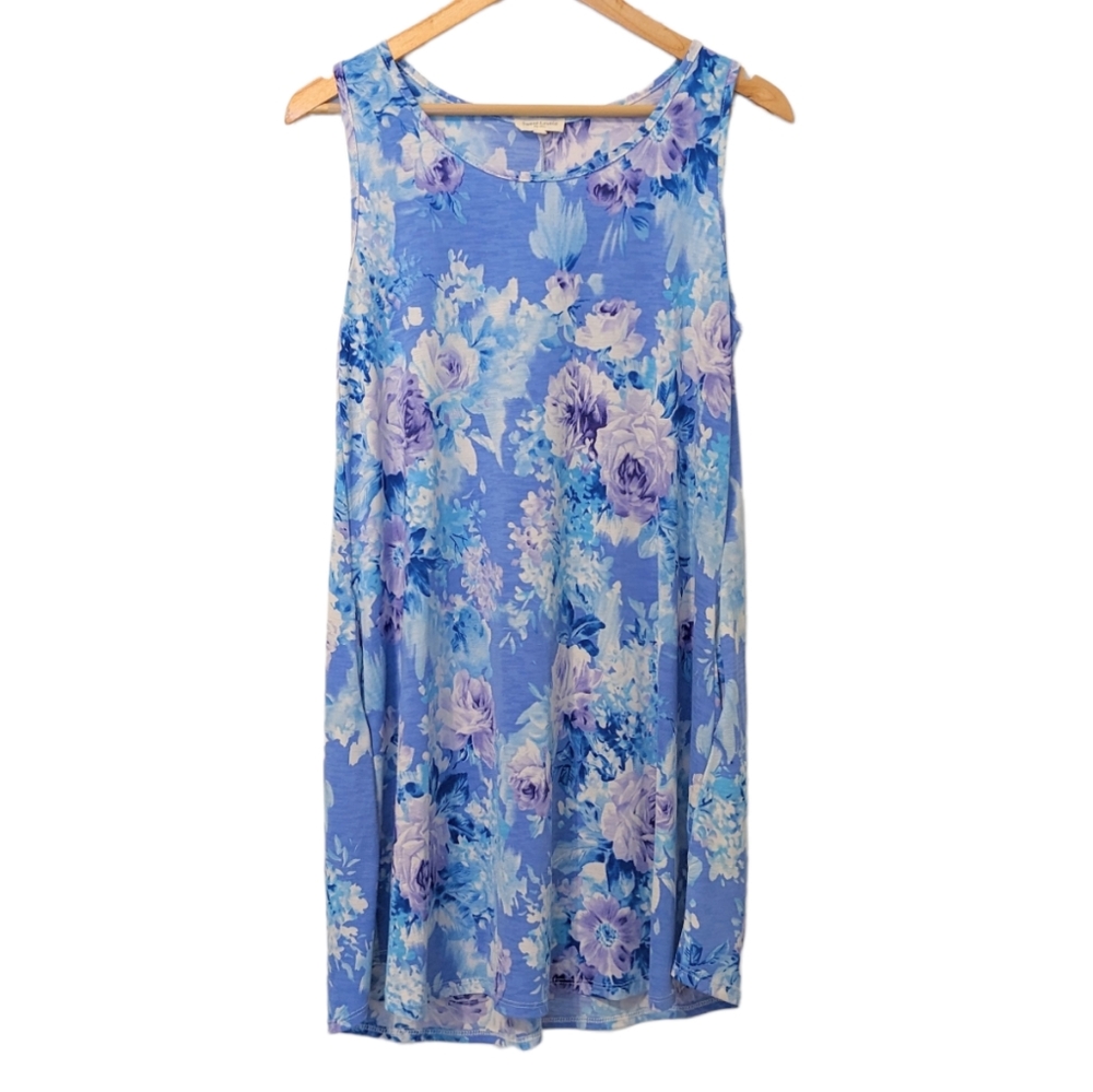 Sweet Lovely by Jen Purple Blue Floral Tank Swing Dress Medium